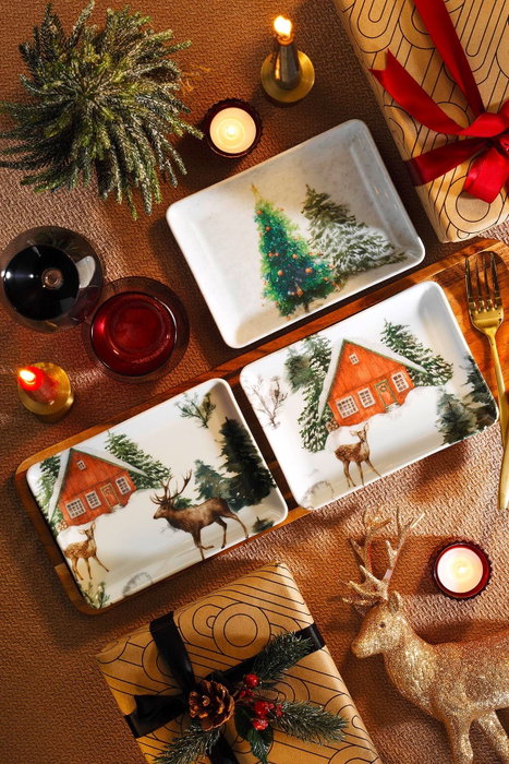 Hermia NNTAN18X13DS885605 Juego de Servir Pasteles Porcelana 18 x 13 cm 3 Piezas para Navidad